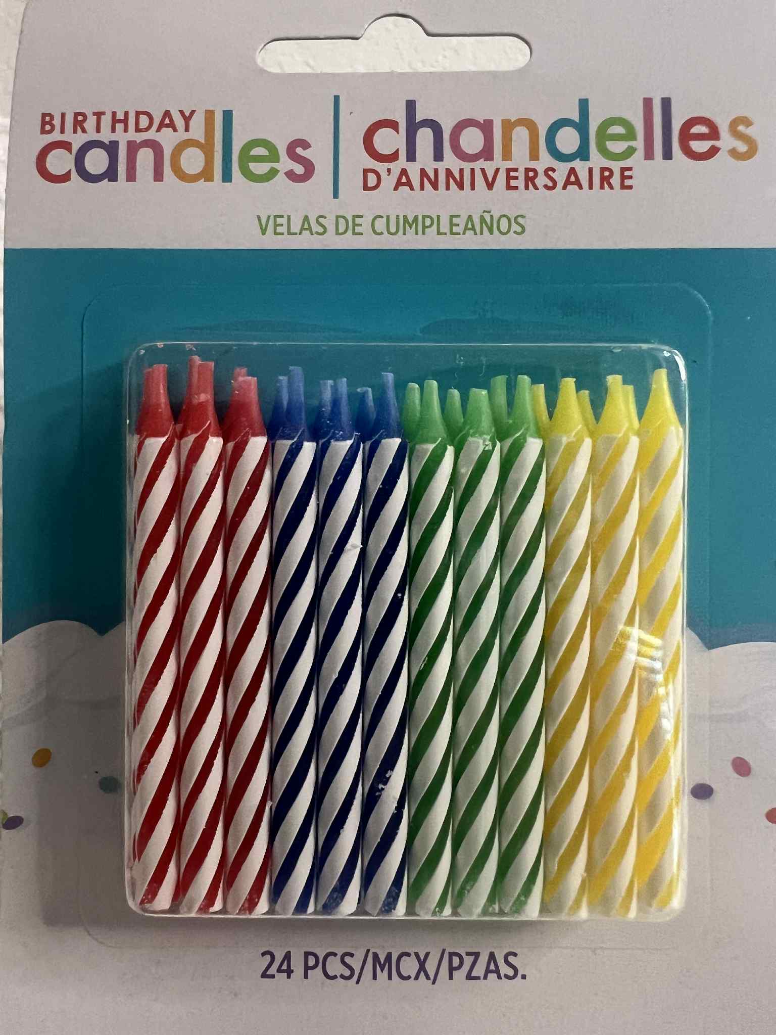 Striped Birthday Candles - 24 Count